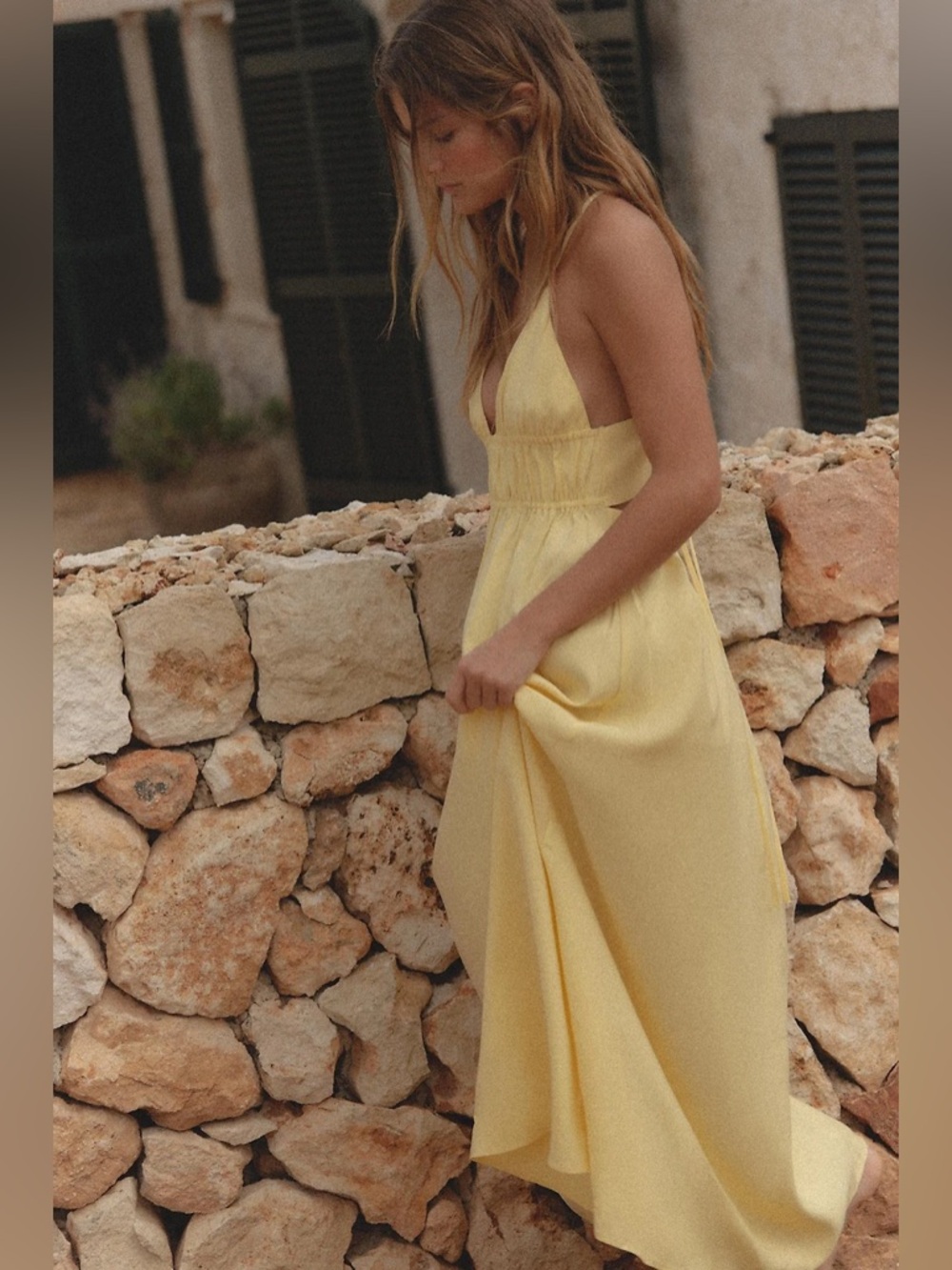 Zara Butter Yellow Bohemian Halter Cotton Maxi Dress - Picture 6 of 12